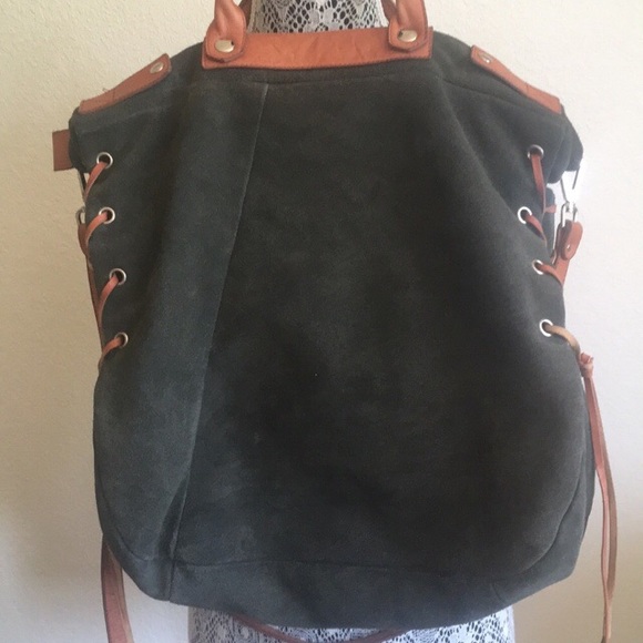 Suede hobo bag Army green Suede hobo bag crossbody grommet purse - Picture 5 of 8